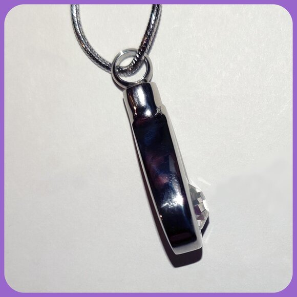 Stainless & Crystal Teardrop Cremation Urn Pendant for Ashes w/Chain - Memorial - Picture 4 of 11